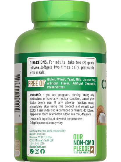 Nature's Truth Coconut Oil Supplement - 2 Pack (100 Softgels) | Naturally Occurring MCTs, Non-GMO, Gluten Free