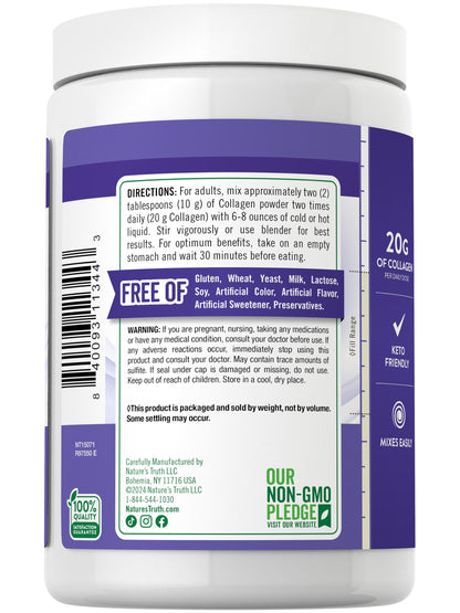 Nature's Truth Multi Collagen Peptide Powder 9 oz – Types I–X, Unflavored, Gluten Free