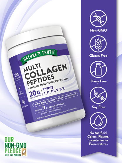 Nature's Truth Multi Collagen Peptide Powder 9 oz – Types I–X, Unflavored, Gluten Free