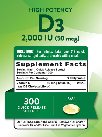 Nature's Truth Vitamin D3 2000 IU | 300 Softgels | High Potency | Non-GMO & Gluten Free