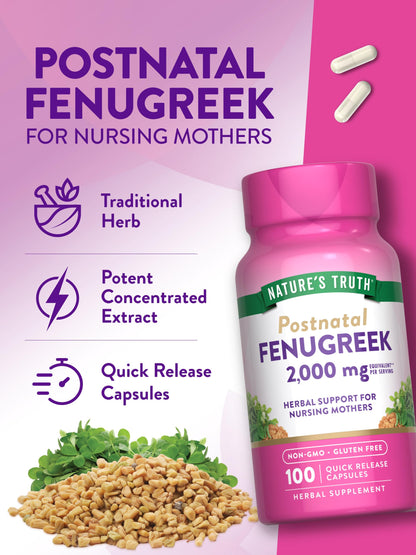 Nature’s Truth Fenugreek Seed Capsules for Women – 2000mg | 100 Count | Non-GMO, Gluten-Free