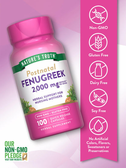 Nature’s Truth Fenugreek Seed Capsules for Women – 2000mg | 100 Count | Non-GMO, Gluten-Free
