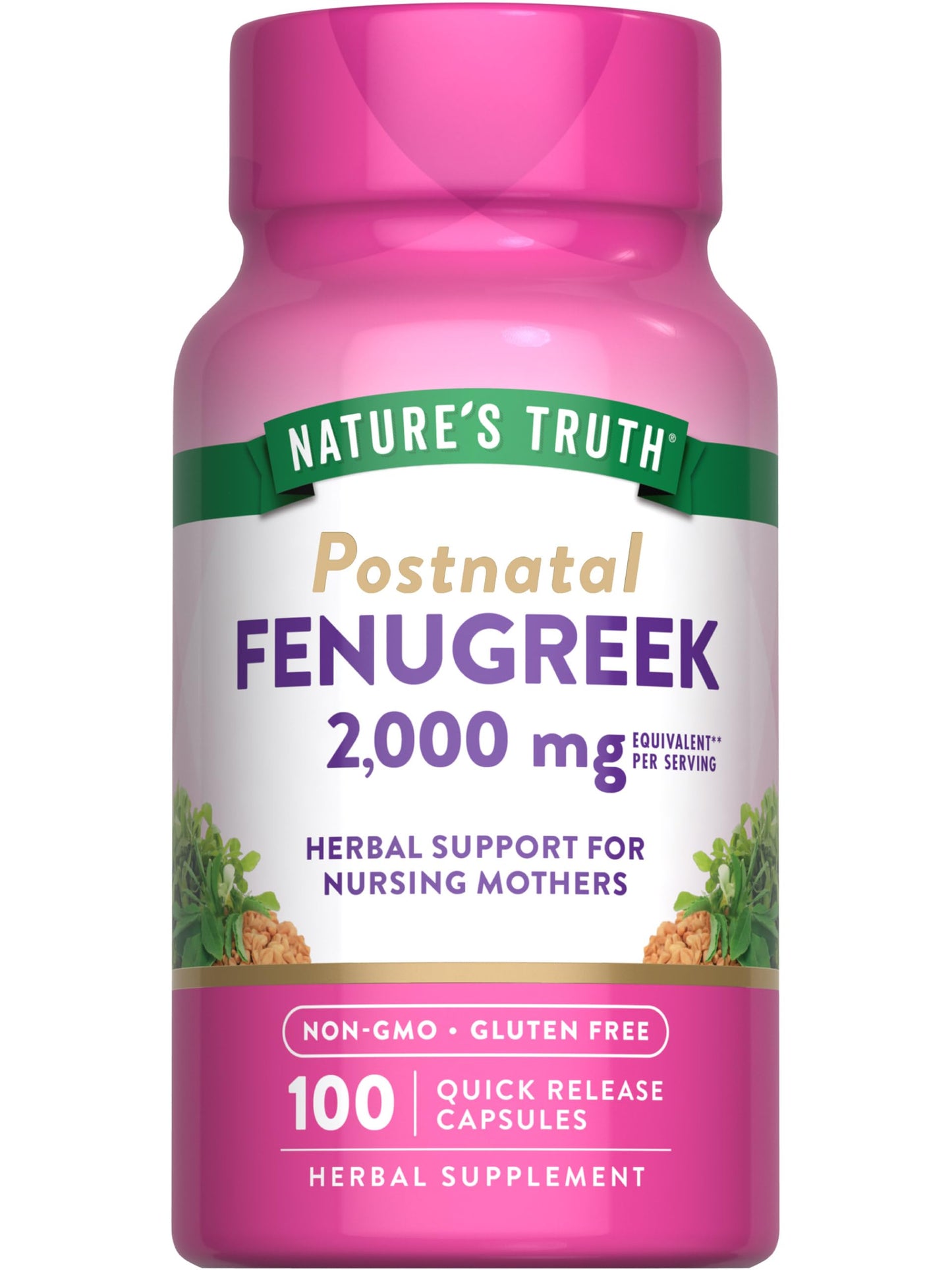 Nature’s Truth Fenugreek Seed Capsules for Women – 2000mg | 100 Count | Non-GMO, Gluten-Free