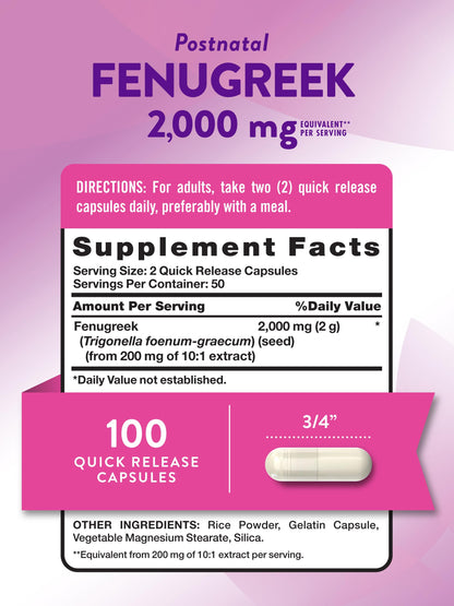Nature’s Truth Fenugreek Seed Capsules for Women – 2000mg | 100 Count | Non-GMO, Gluten-Free