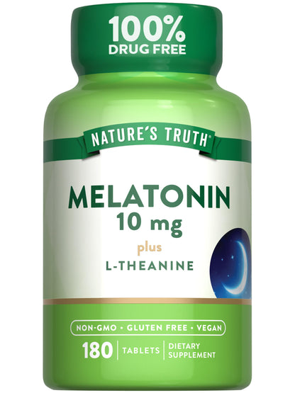 Nature's Truth Melatonin 10mg with L-Theanine – 180 Count | Vegan, Non-GMO & Gluten Free
