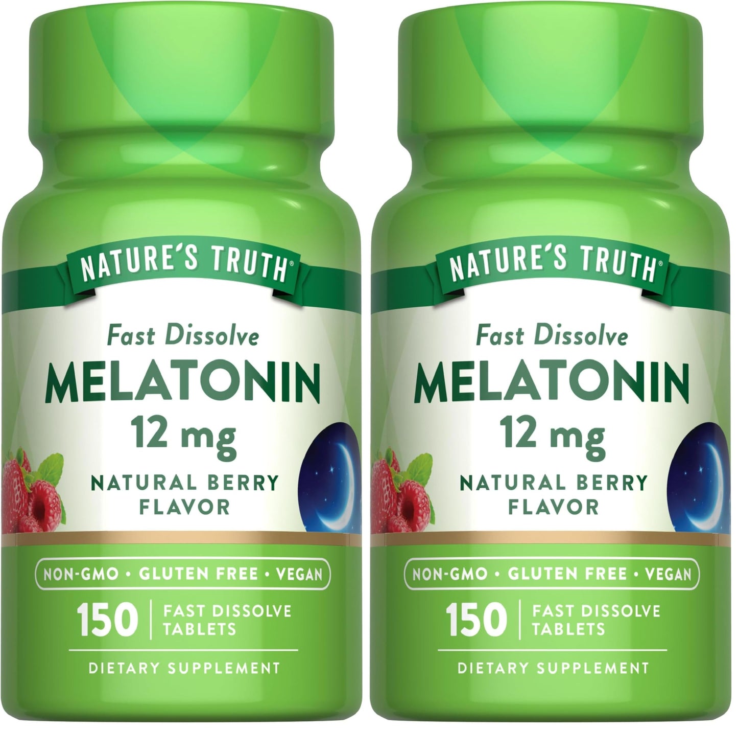 Nature's Truth Melatonin 12 mg - 150 Tablets, Berry Flavor, Quick Dissolve, Vegan, Non-GMO & Gluten Free | Pack of 2