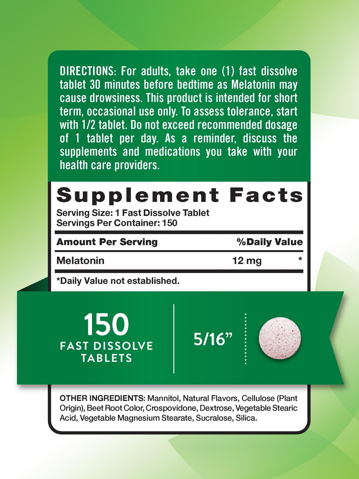 Nature's Truth Melatonin 12 mg - 150 Tablets, Berry Flavor, Quick Dissolve, Vegan, Non-GMO & Gluten Free | Pack of 2