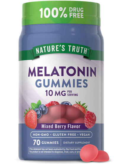 Nature's Truth Melatonin 10mg Gummies – 70 Count, Berry Flavor | Vegan, Non-GMO, Gluten Free