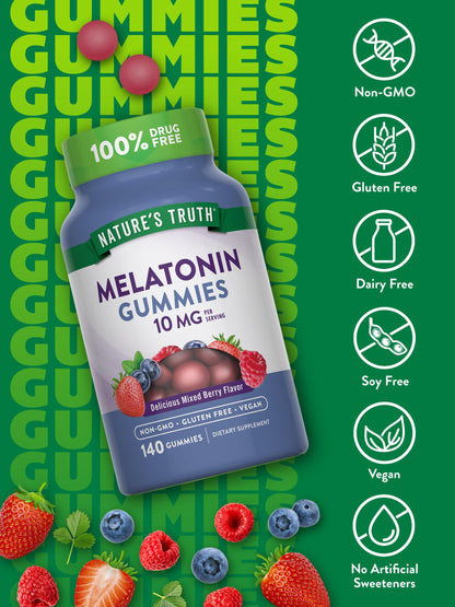 Nature's Truth Melatonin Gummies - 10mg, 140 Count, Berry - Vegan, Non-GMO & Gluten Free (Pack of 2)