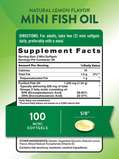 Nature's Truth Mini Fish Oil Omega-3 1340 mg | 100 Softgels | Burpless Lemon (Pack of 2)
