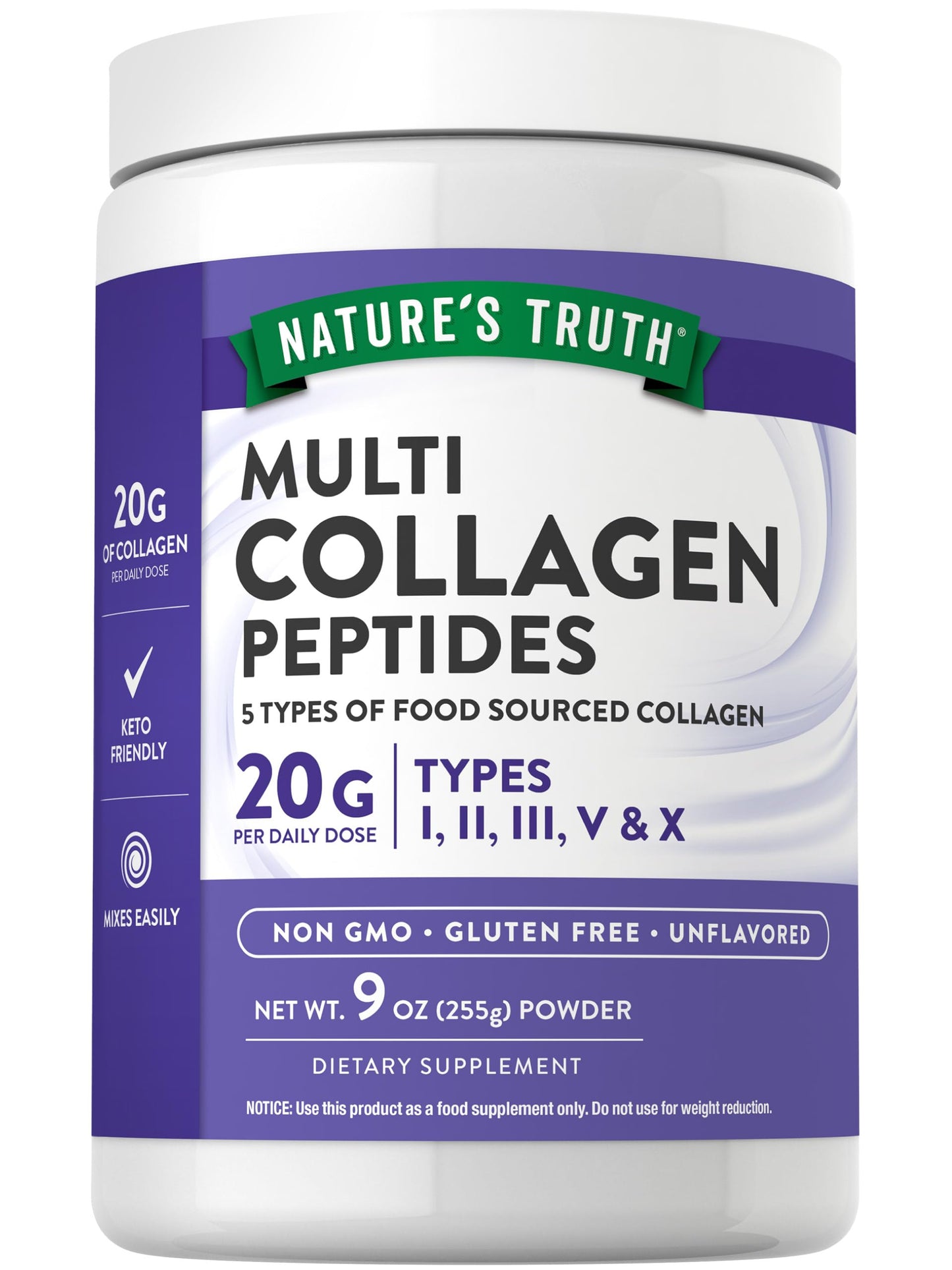 Nature's Truth Multi Collagen Peptide Powder 9 oz – Types I–X, Unflavored, Gluten Free