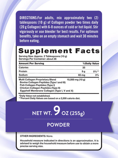Nature's Truth Multi Collagen Peptide Powder 9 oz – Types I–X, Unflavored, Gluten Free
