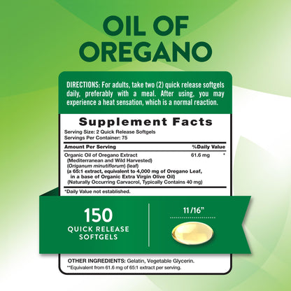 Nature's Truth Oil of Oregano Softgels | 4000 mg | 150 Count | Non-GMO & Gluten Free Herbal Supplement (Pack of 2)