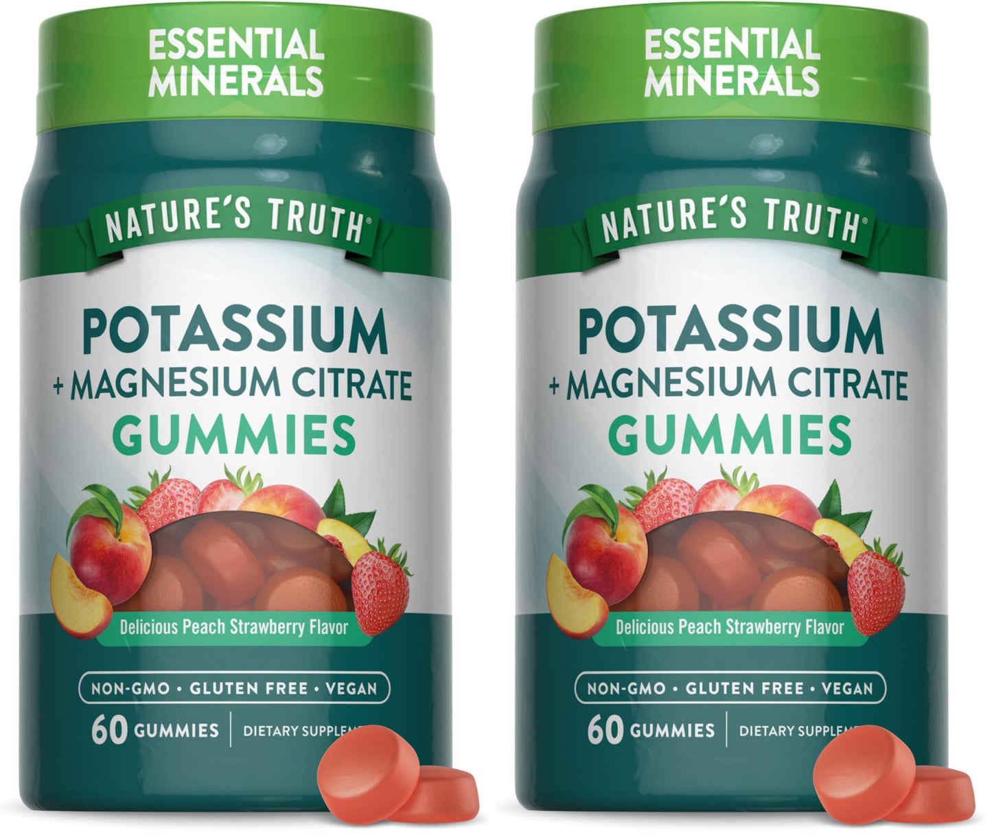Nature's Truth Potassium Magnesium Citrate Gummies – 60 Count, Vegan, Non-GMO & Gluten Free (Pack of 2)