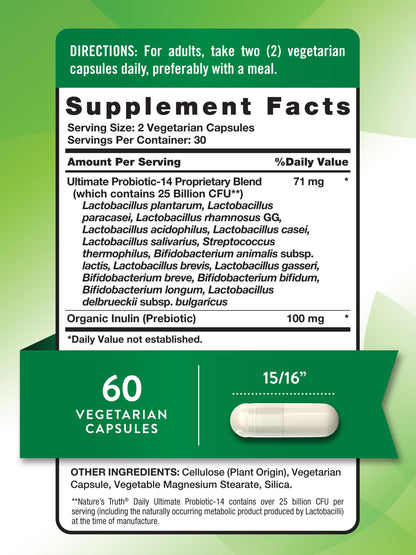 Nature's Truth Probiotics for Men & Women – 25B CFU, 14 Strains, 60 Capsules