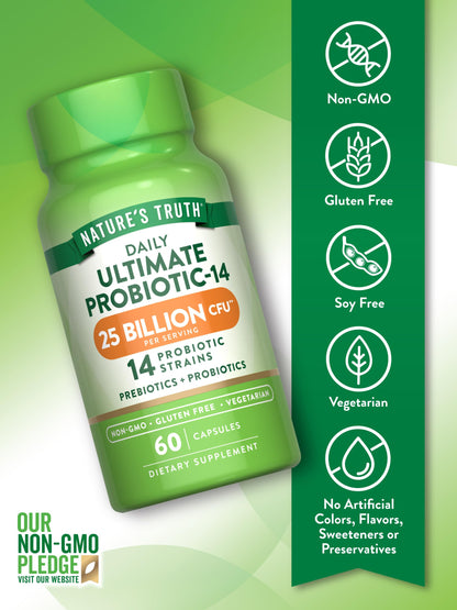 Nature's Truth Probiotics for Men & Women – 25B CFU, 14 Strains, 60 Capsules