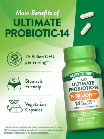 Nature's Truth Probiotics for Men & Women – 25B CFU, 14 Strains, 60 Capsules