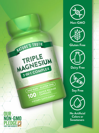 Nature's Truth Triple Magnesium Complex – 100 Capsules | Non-GMO & Gluten Free