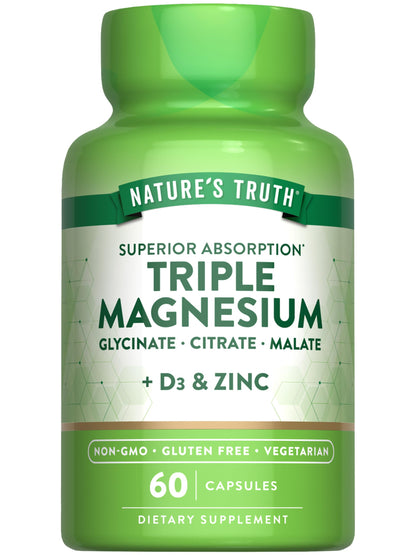 Nature's Truth Triple Magnesium Complex - 60 Capsules | Glycinate, Citrate & Malate + D3 & Zinc