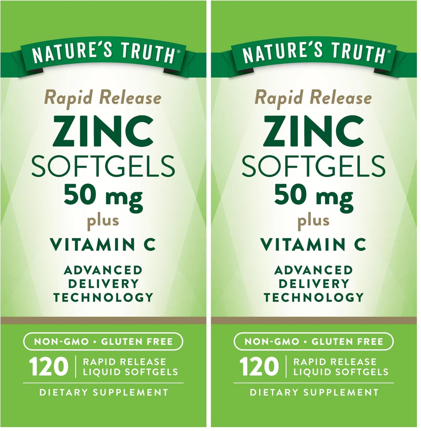 Nature's Truth Zinc with Vitamin C – 50mg, 120 Softgels (Pack of 2) | Non-GMO & Gluten Free