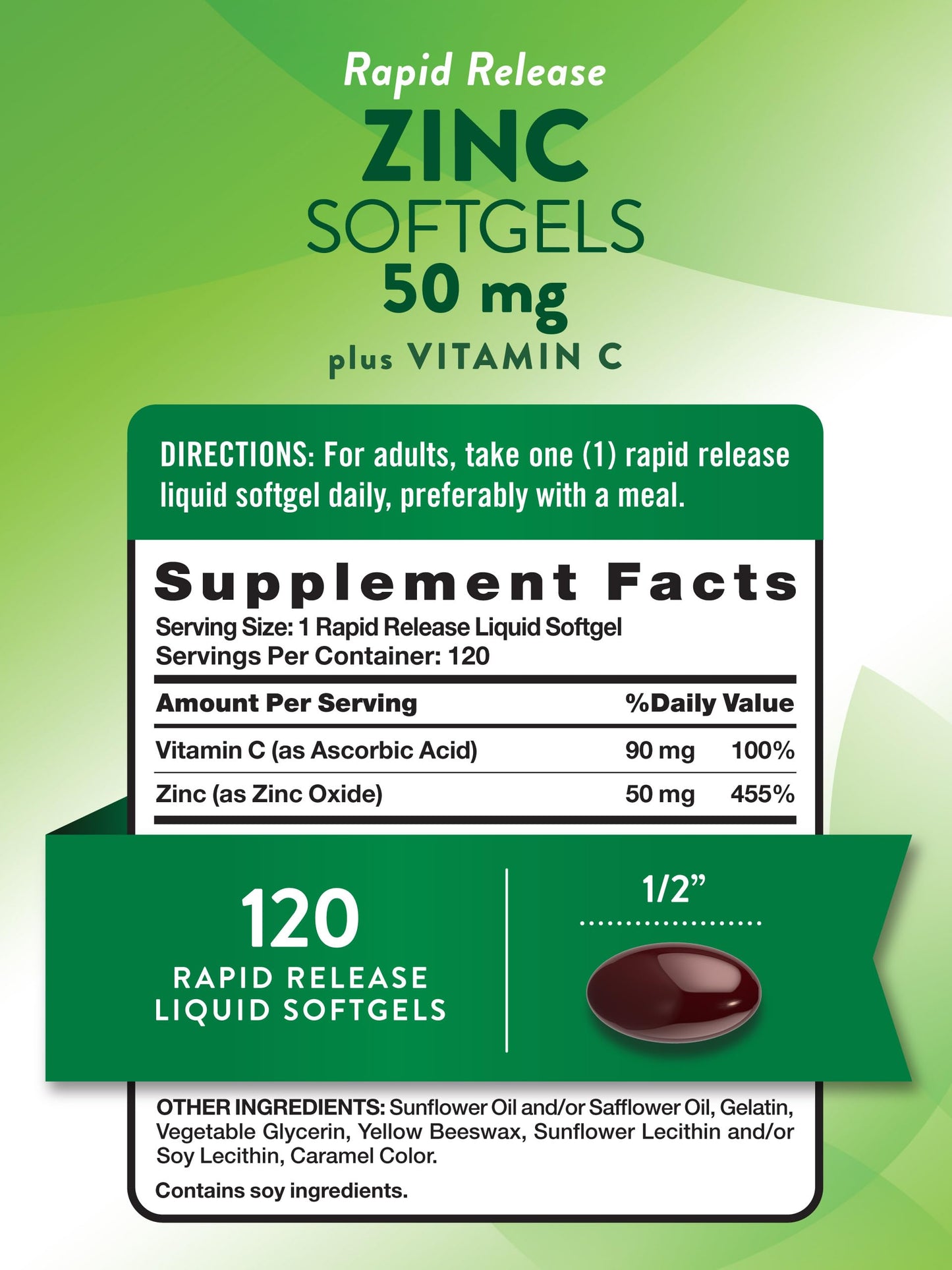 Nature's Truth Zinc with Vitamin C – 50mg, 120 Softgels (Pack of 2) | Non-GMO & Gluten Free