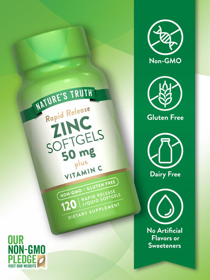 Nature's Truth Zinc with Vitamin C – 50mg, 120 Softgels (Pack of 2) | Non-GMO & Gluten Free
