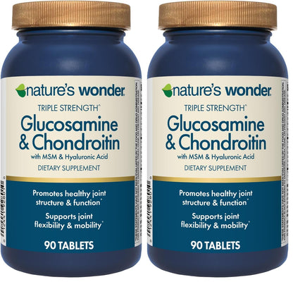 Nature's Wonder Triple Strength Glucosamine Chondroitin with MSM & Hyaluronic Acid for Joint Health – 90 Tablets (Pack of 2)