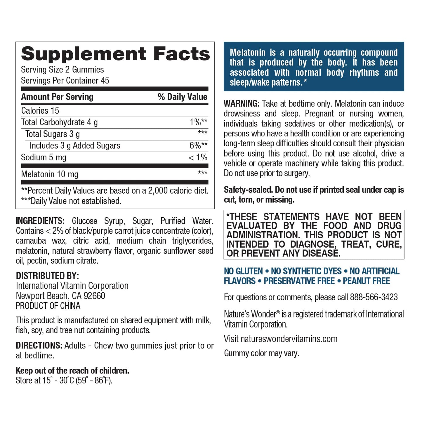 Nature's Wonder Drug-Free Melatonin Gummies – 10 mg, 90 Count (Pack of 2)
