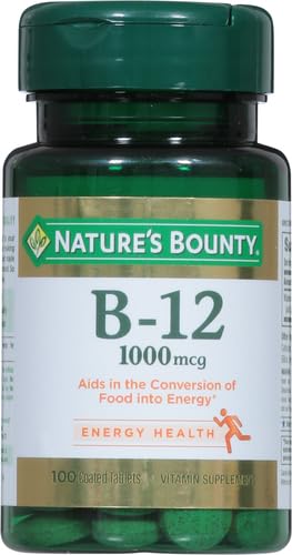 Nature's Bounty Vitamin B-12 1000 mcg Tablets, 100 Count | High-Potency B-12 Supplement