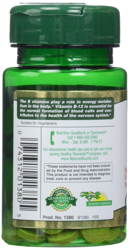Nature's Bounty Vitamin B-12 1000 mcg Tablets, 100 Count | High-Potency B-12 Supplement