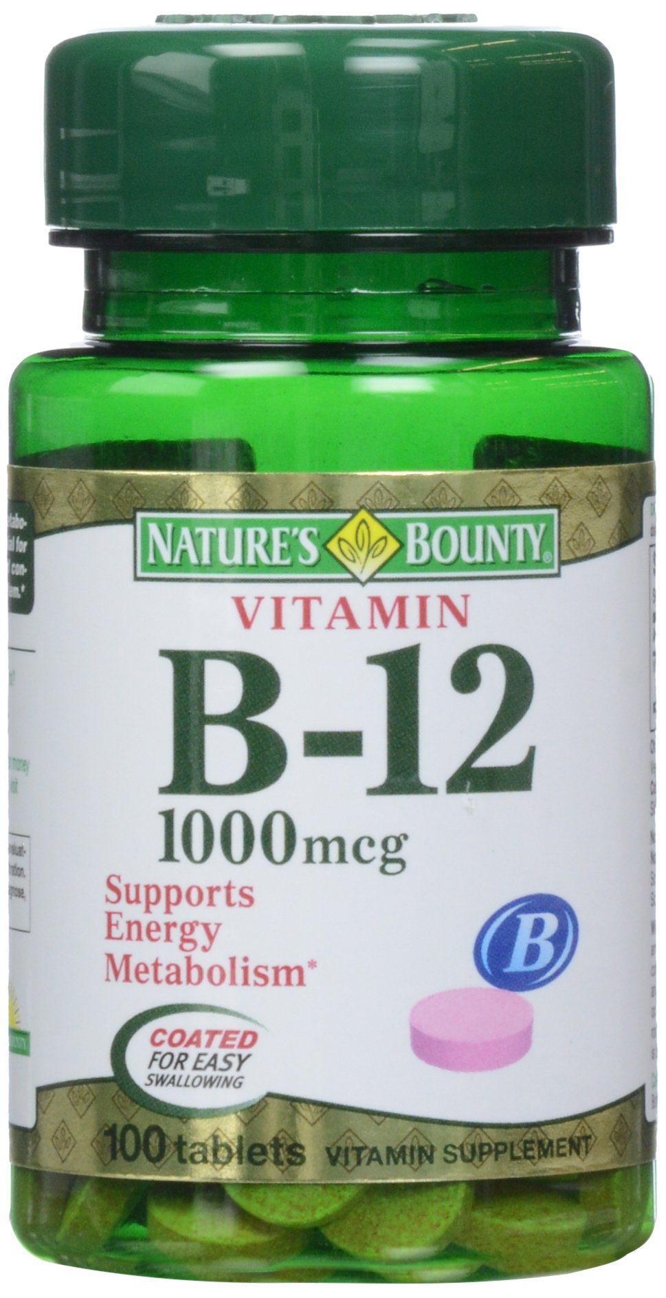 Nature's Bounty Vitamin B-12 1000 mcg Tablets, 100 Count | High-Potency B-12 Supplement