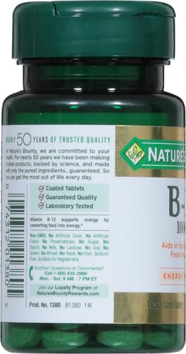 Nature's Bounty Vitamin B-12 1000 mcg Tablets, 100 Count | High-Potency B-12 Supplement