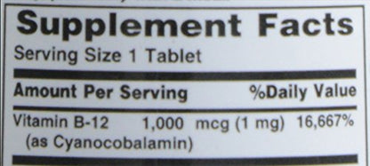Nature's Bounty Vitamin B-12 1000 mcg Tablets, 100 Count | High-Potency B-12 Supplement