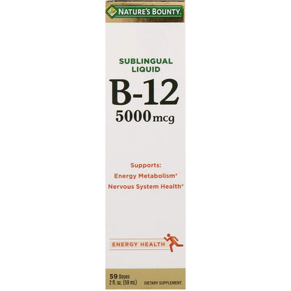 Nature's Bounty Super Strength B-12 5000mcg – Vegetarian Vitamin B12, 2 oz (Pack of 2)
