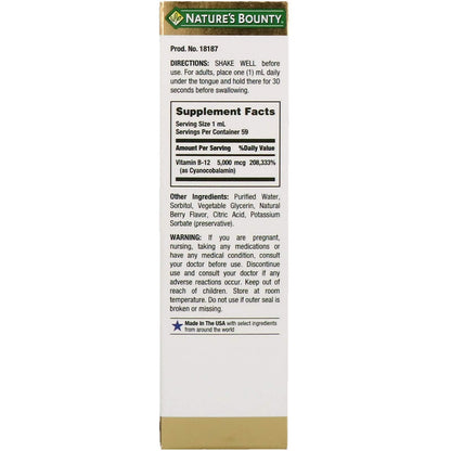 Nature's Bounty Super Strength B-12 5000mcg – Vegetarian Vitamin B12, 2 oz (Pack of 2)