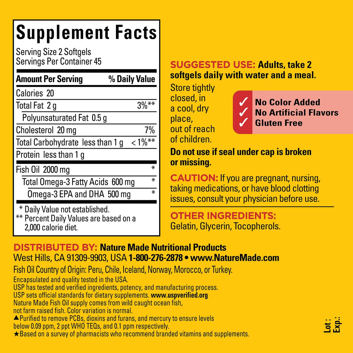 Nature Made Fish Oil 1000 mg Softgels | Omega-3 EPA/DHA 600 mg per Serving | 90-Count Bottle