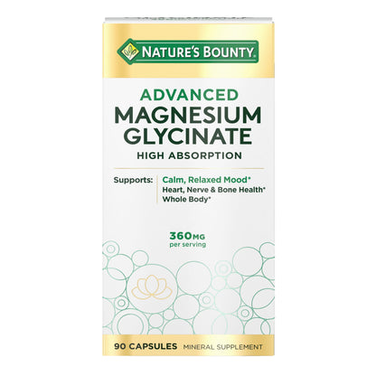 Nature's Bounty Calm Magnesium Glycinate Supplement – High Absorption, 360mg | 90 Capsules