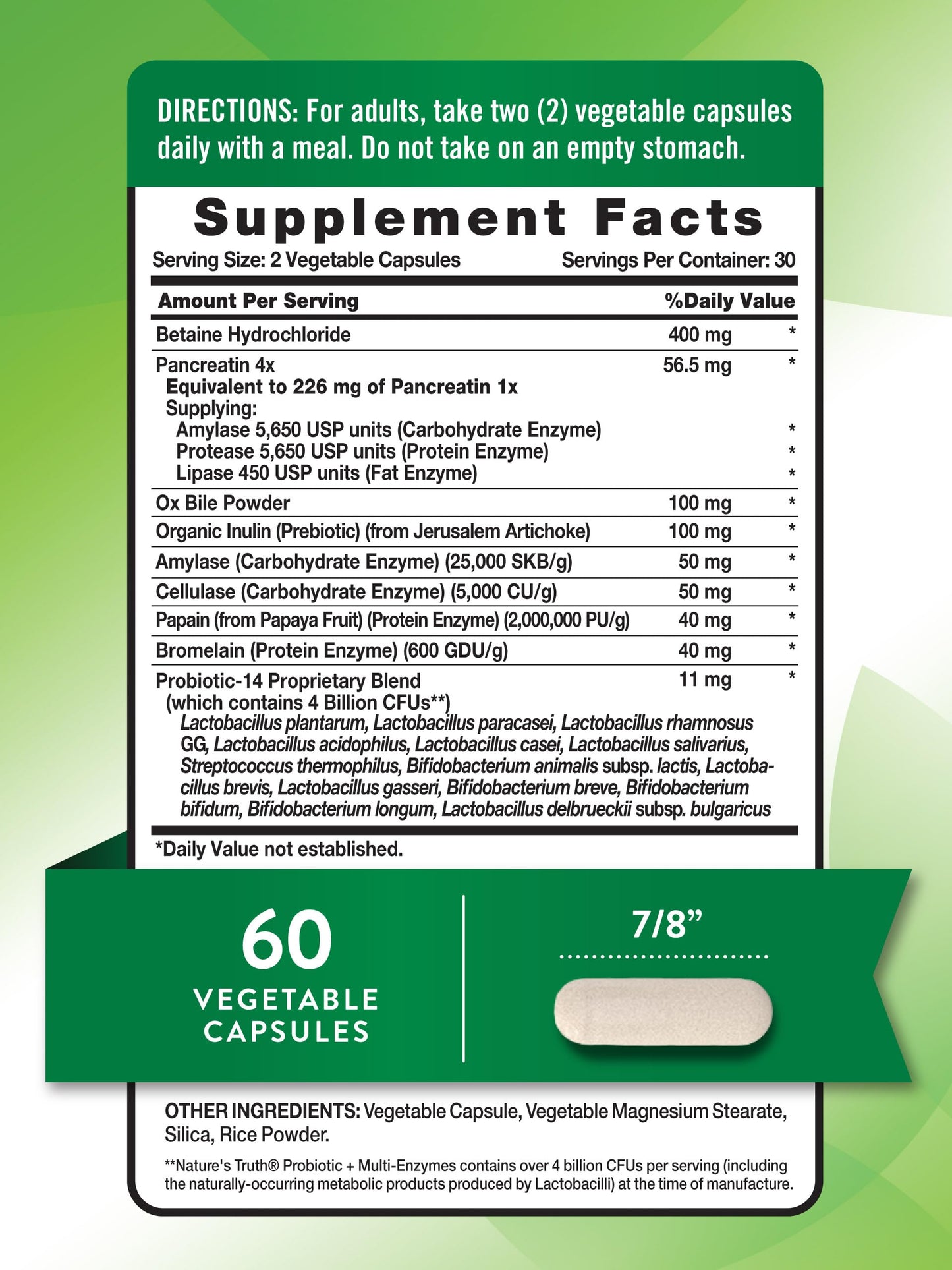Nature's Truth Probiotics with Enzymes – 60 Capsules (Non-GMO, Gluten Free) – Pack of 2