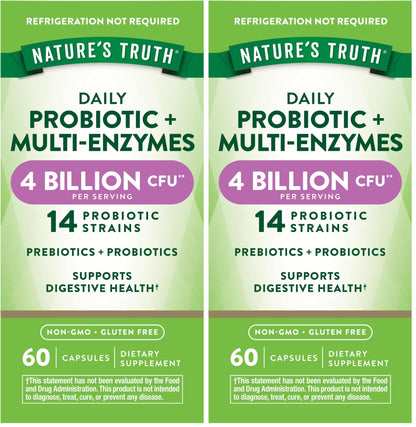 Nature's Truth Probiotics with Enzymes – 60 Capsules (Non-GMO, Gluten Free) – Pack of 2