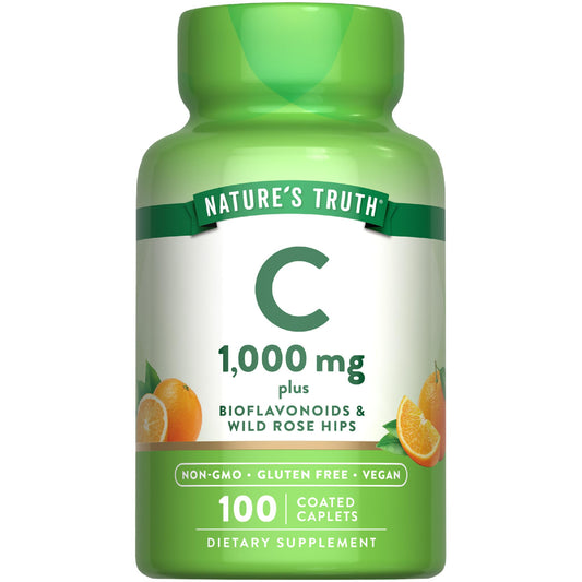 Nature's Truth Vitamin C 1000mg with Bioflavonoids & Rose Hips – 100 Caplets, Vegan, Non-GMO, Gluten Free BritishVita | Premium UK Vitamins & Wellness Supplements