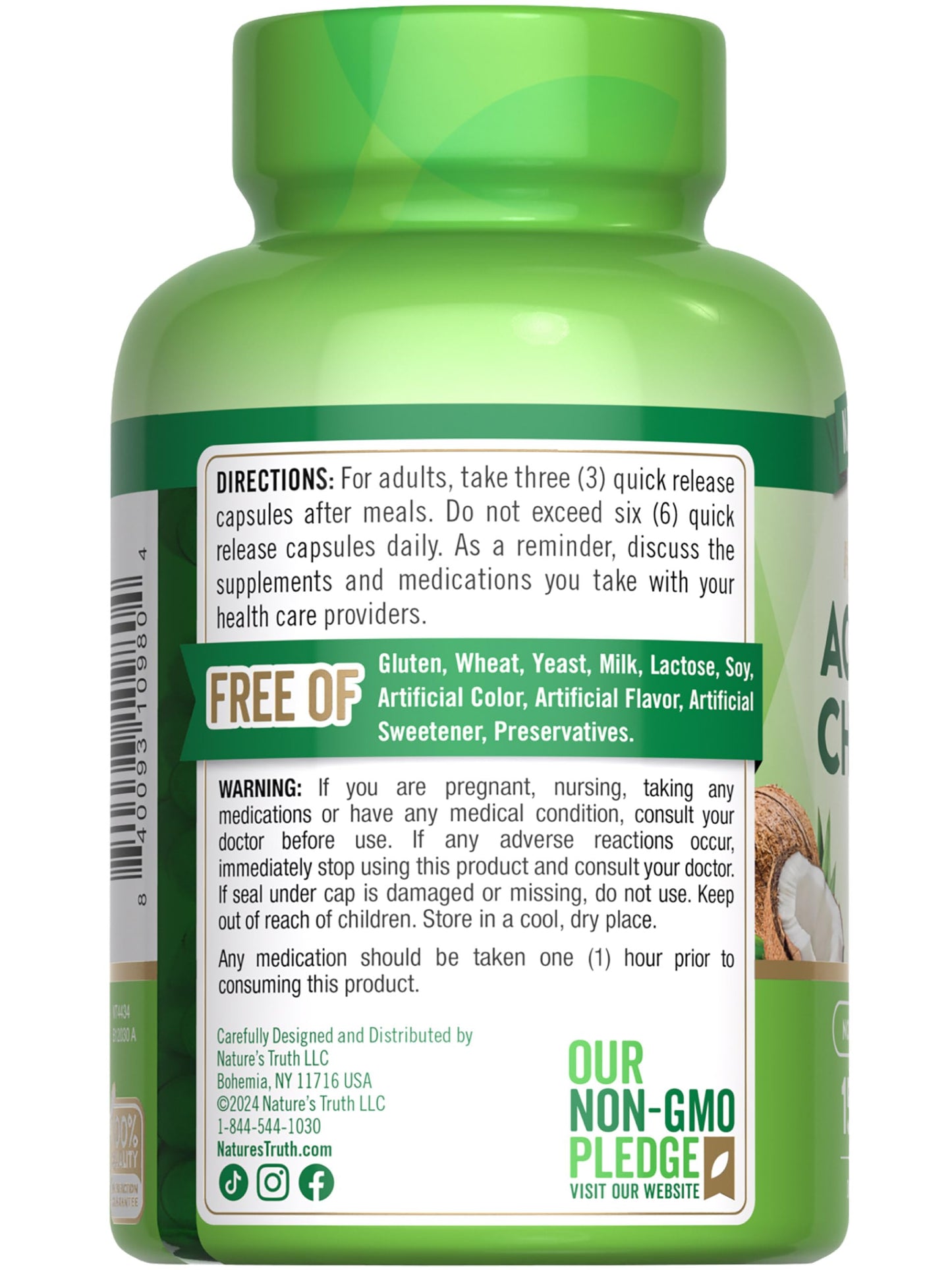 Nature's Truth Activated Charcoal Capsules 780 mg – 150 CT – Coconut Shells – Non-GMO and Gluten Free