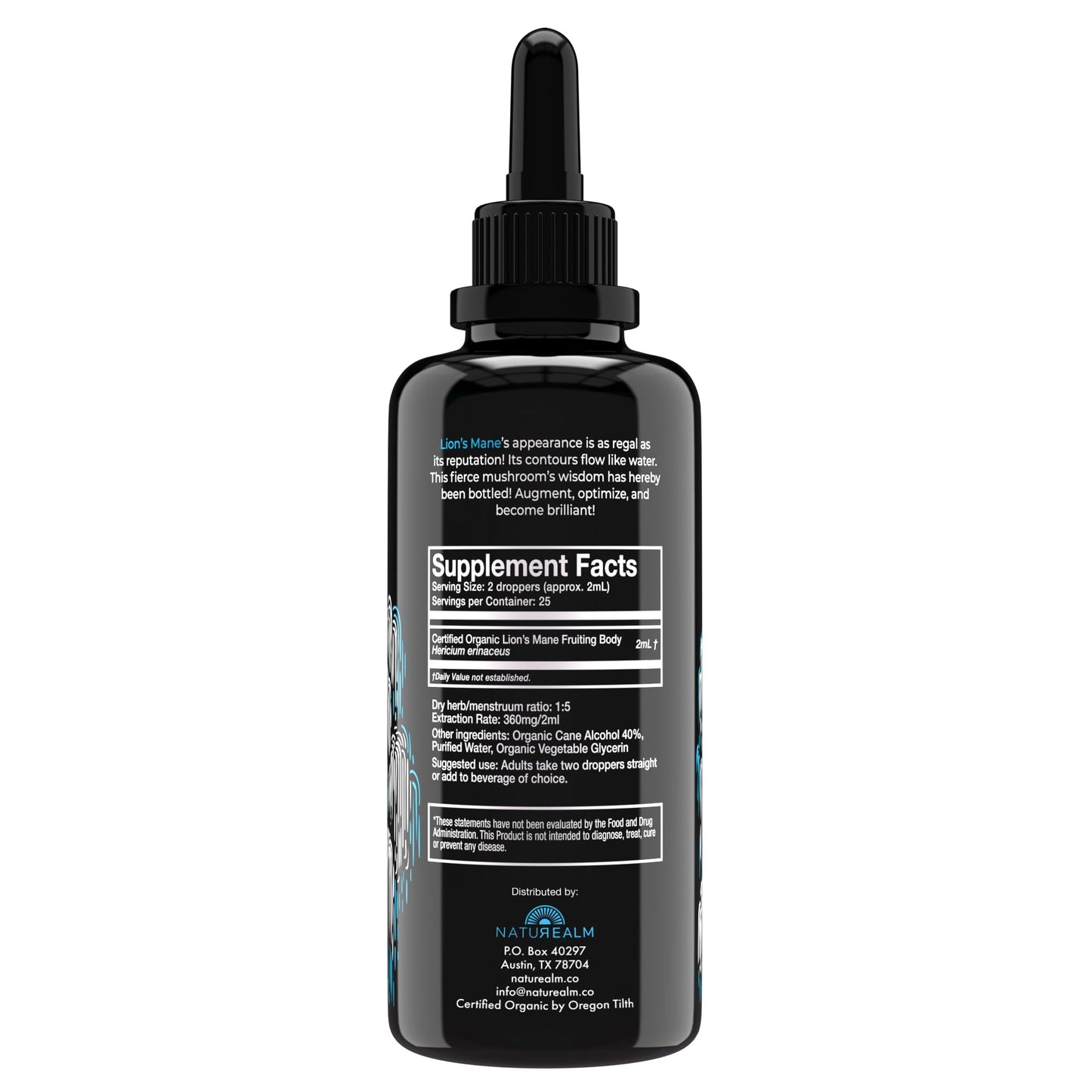 Naturealm Lion's Mane Mushroom Liquid Tincture – Focus, Memory & Brain Health | Vegan, Non-GMO