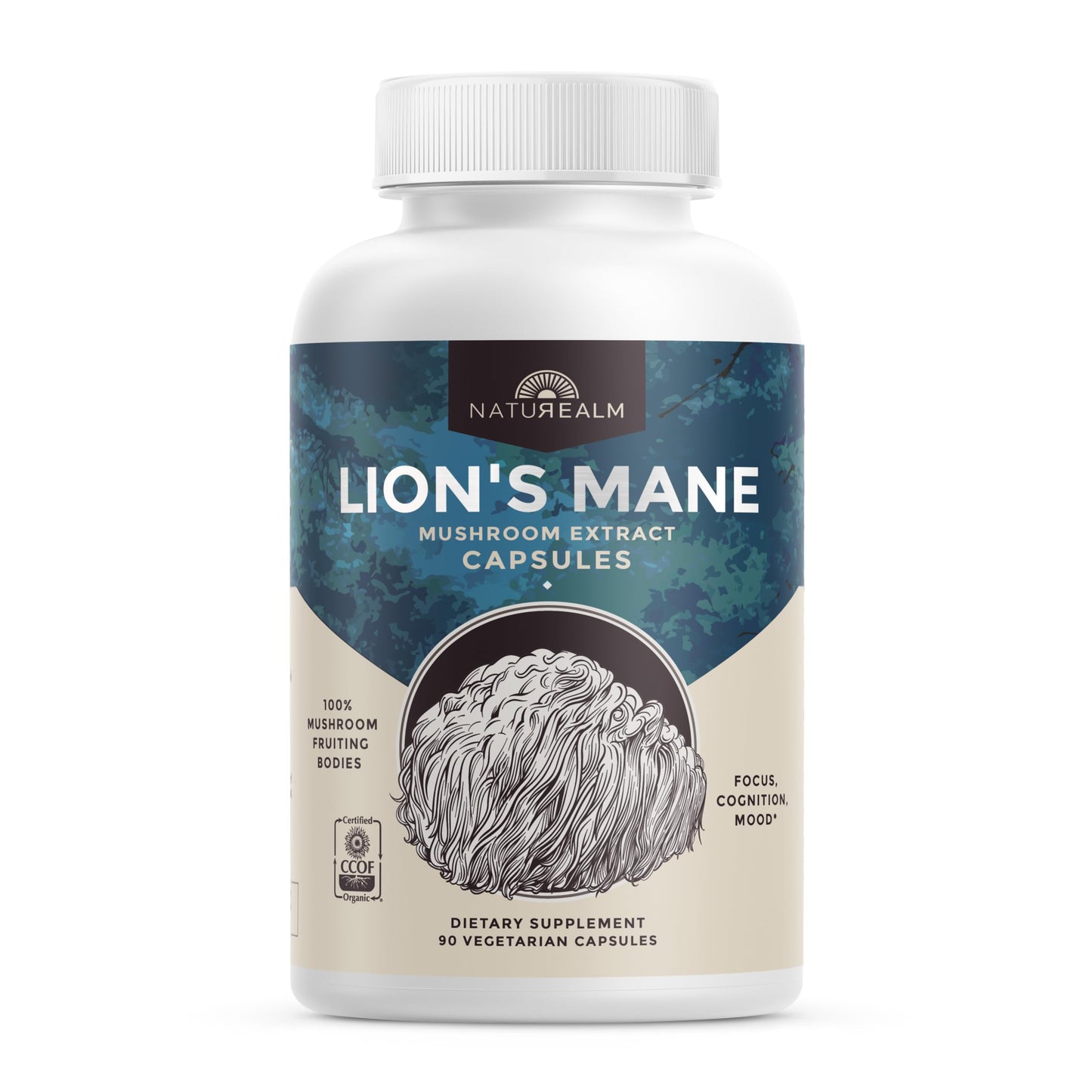 Naturealm Lions Mane Mushroom Supplement – Organic Brain Support, Focus & Memory | 90 Vegetarian Capsules