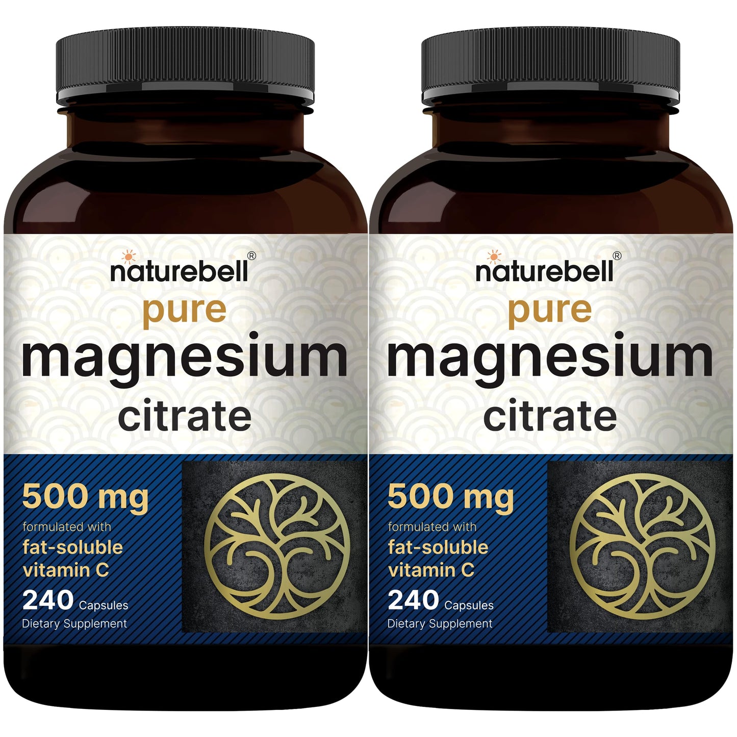 NatureBell 2 Pack Magnesium Citrate 500mg – 480 Capsules | 2-in-1 Vitamin C