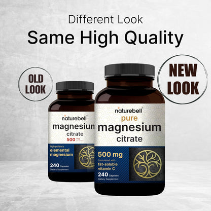 NatureBell 2 Pack Magnesium Citrate 500mg – 480 Capsules | 2-in-1 Vitamin C