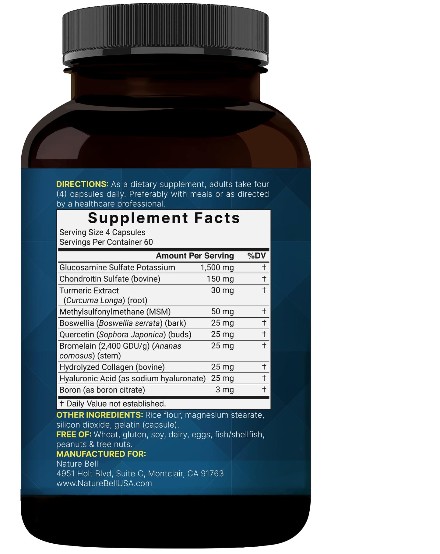 NatureBell Advanced Glucosamine Chondroitin MSM Supplement – 240 Capsules | 10-in-1 Joint Support Complex, Non-GMO