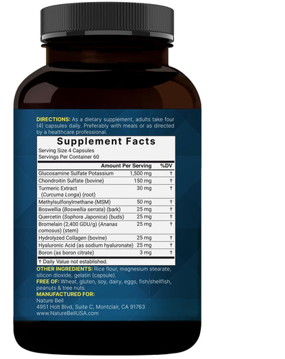 NatureBell Advanced Glucosamine Chondroitin MSM Supplement – 240 Capsules | 10-in-1 Joint Support Complex, Non-GMO