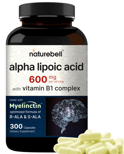 NatureBell Alpha Lipoic Acid Complex 600mg - 300 Capsules | Myelinctin Formula