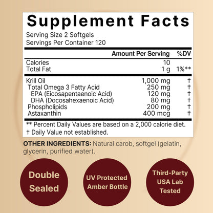 NatureBell Antarctic Krill Oil 1000mg | 240 Softgels | Omega-3 EPA & DHA | No Aftertaste