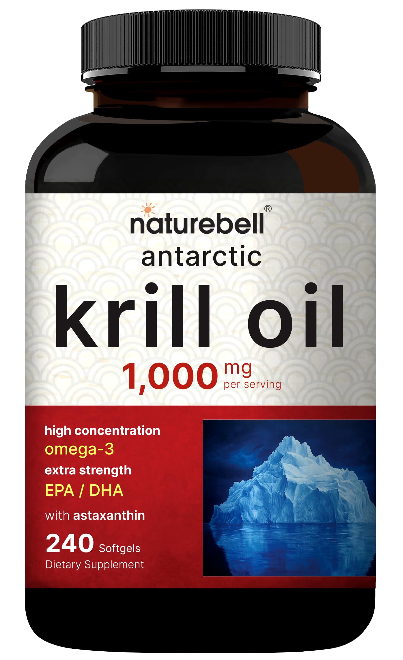 NatureBell Antarctic Krill Oil 1000mg | 240 Softgels | Omega-3 EPA & DHA | No Aftertaste